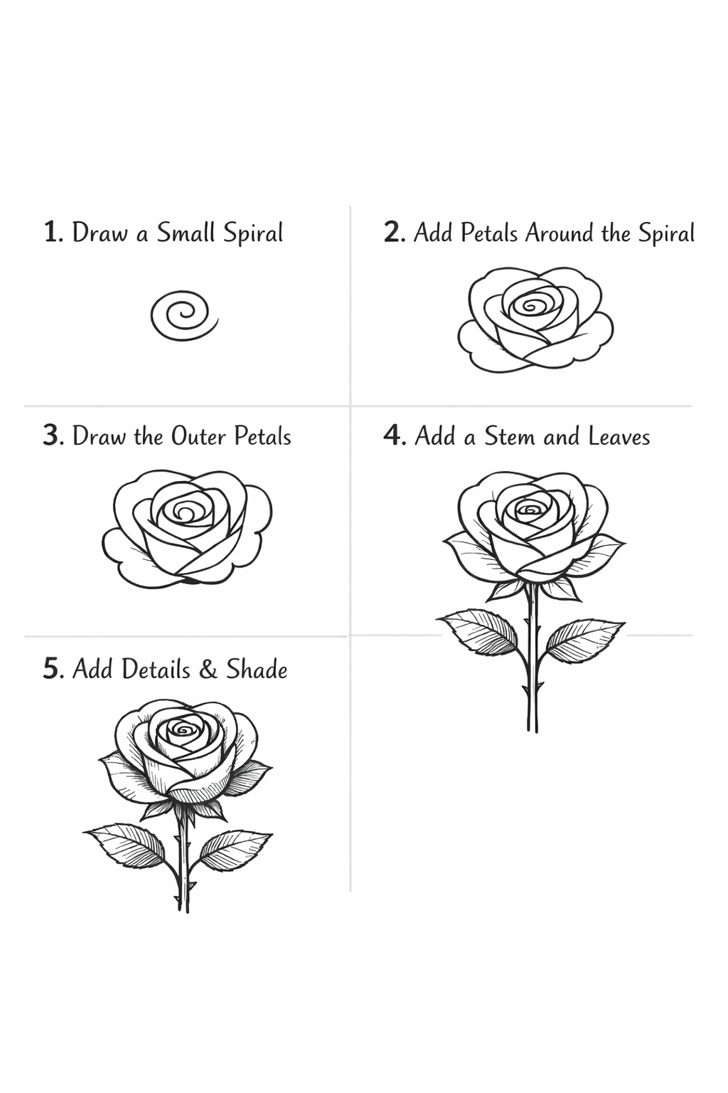 "how to draw a rose step by step"